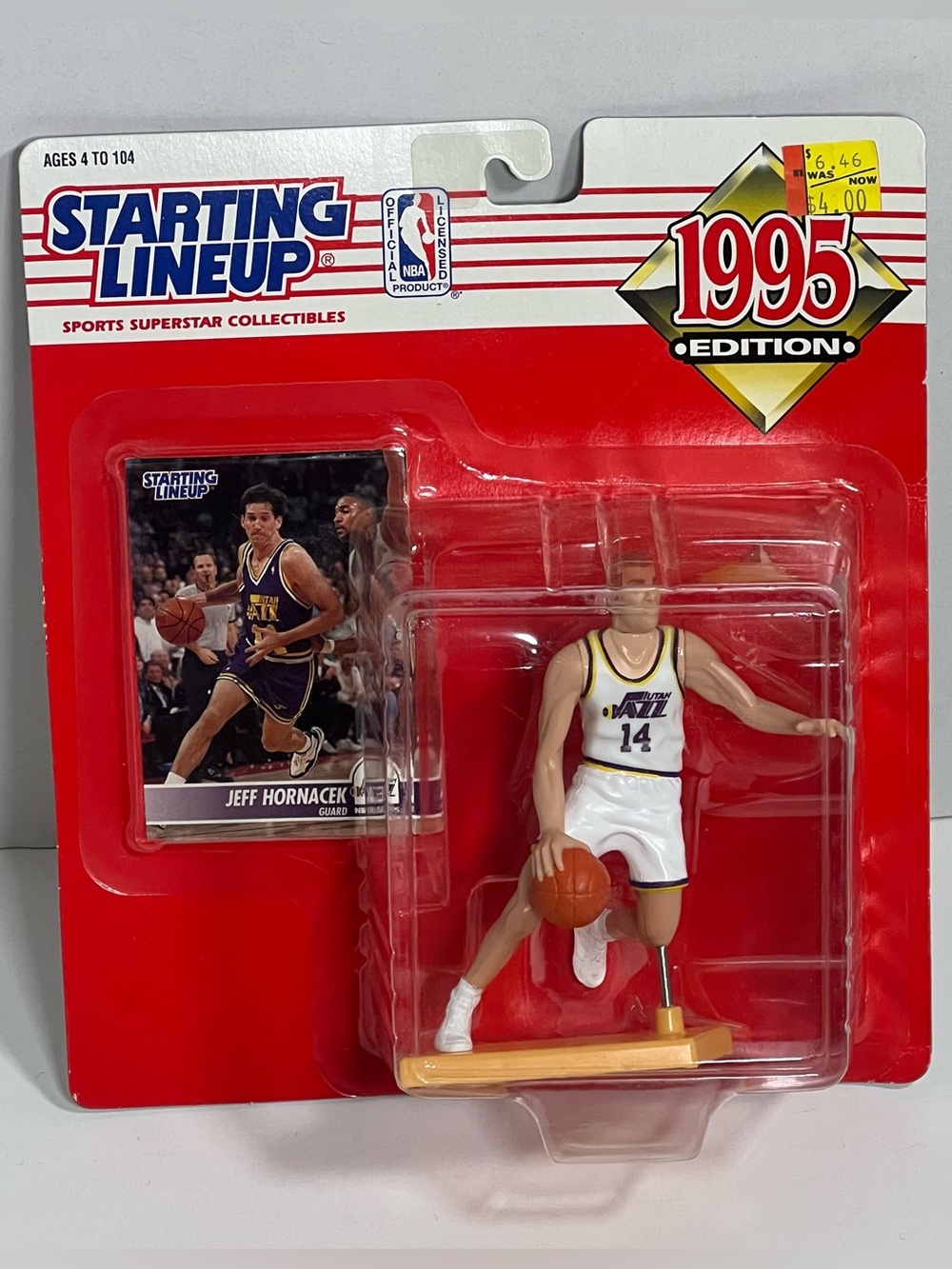 Starting Lineup 1995 Edition Jeff Hornacek Figure - White/Yellow/Black